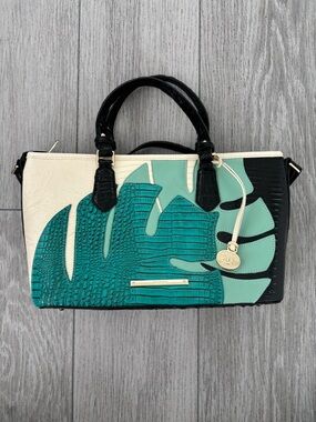 Brahmin bag in turquoise palm fronds design. BEAUTIFUL purse in EUC.